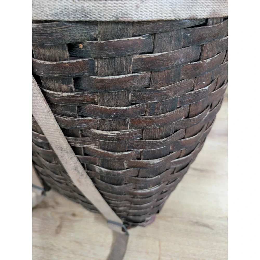 Vintage Early 20th C Adirondack Splint Trapper Pack Backpack Basket Primitive
